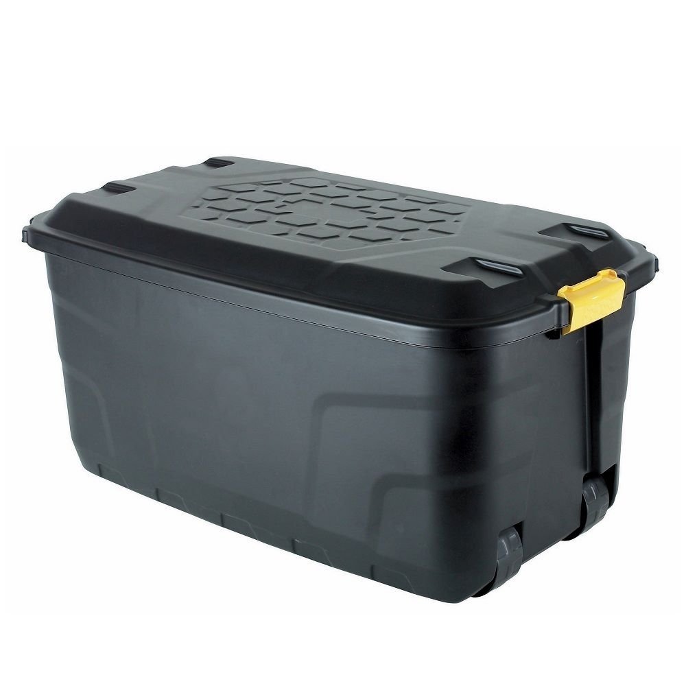 Heavy Duty Black Storage Box On Wheels 110L