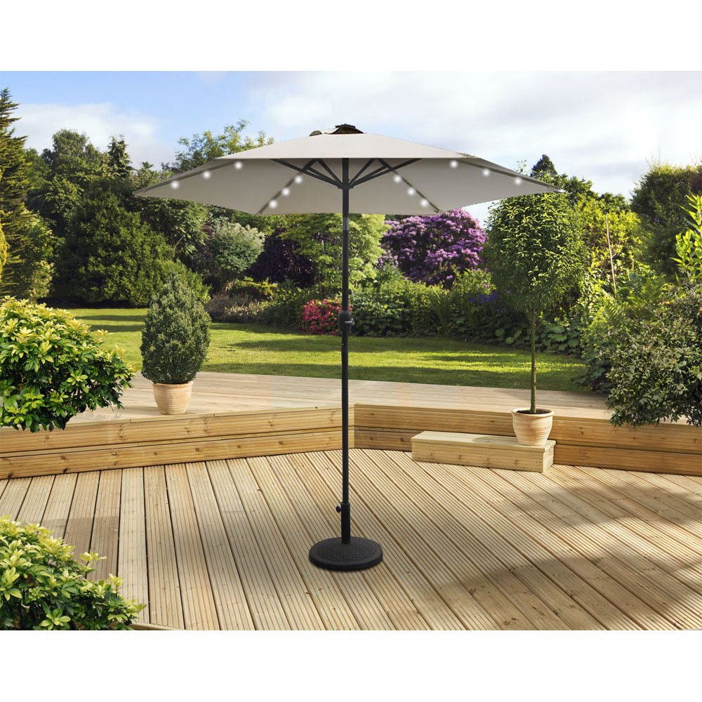 Parasol Aluminium 2.5m Crank & Tilt Beige with Solar LED Lights