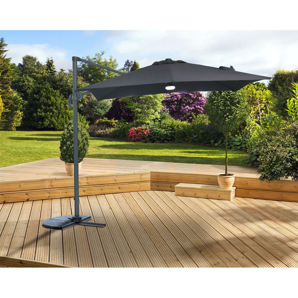 Parasol Aluminium Grey 360 Degree Swivel with LED Light | Burkes of Rathnew