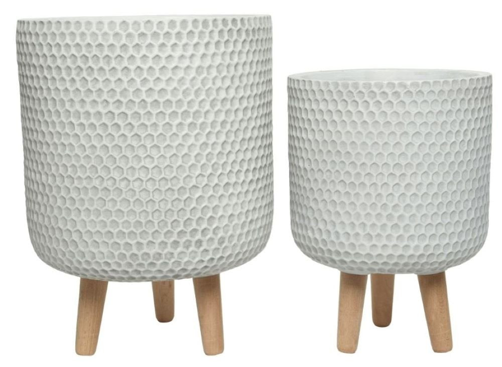 Zoe Handmade Set of 2 Pots with Beech Wooden Legs- Fibre Clay -