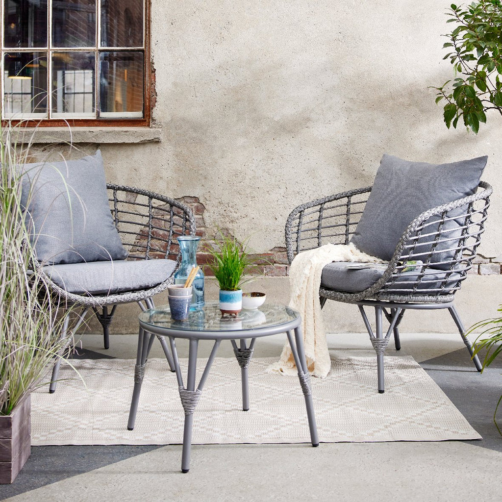 Evora Wicker Bistro Set in Grey