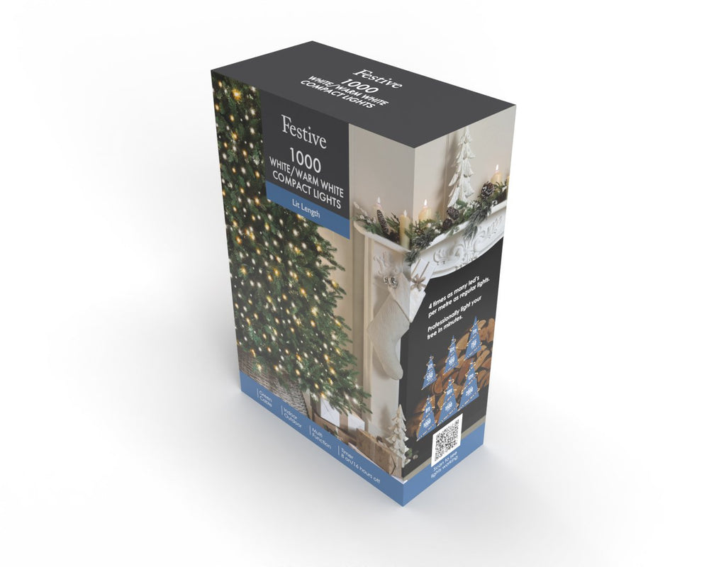 1000 Compact Lights - White and Warm White Light/Green Cable