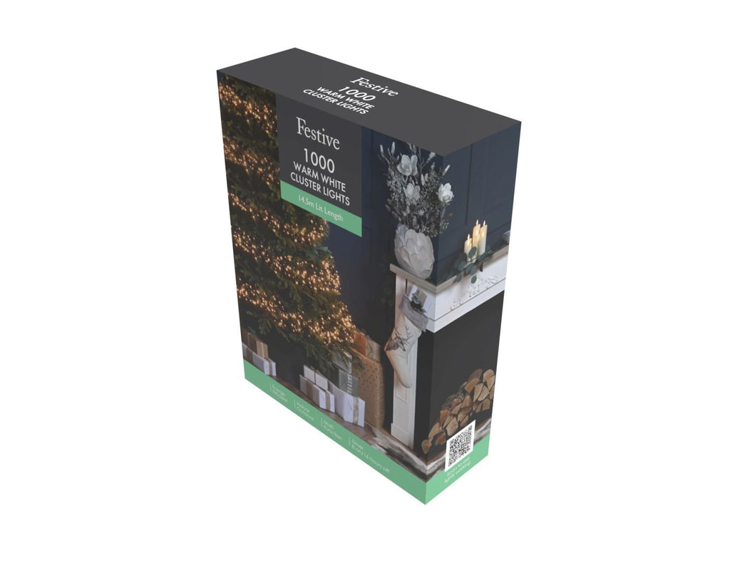 1000 Cluster Lights - Warm White Light/Green Cable