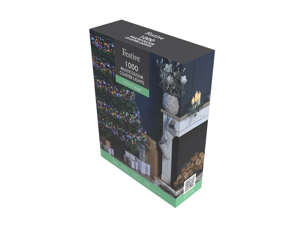 1000 Cluster Lights - Multi-Coloured Light/Green Cable