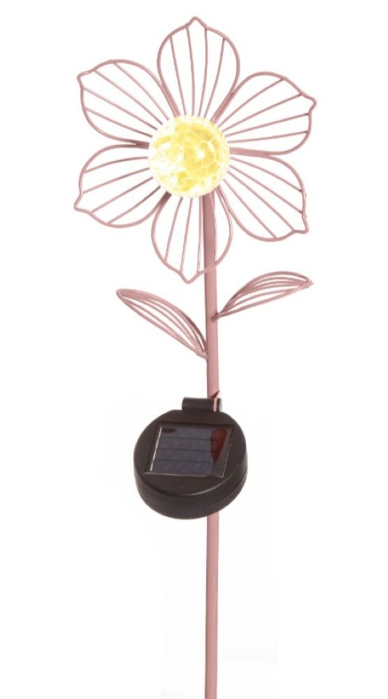 SOLAR METAL FLOWER GARDEN STAKE 60CM PINK