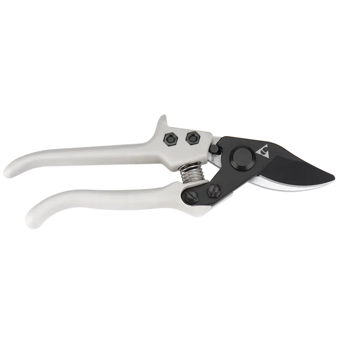 One-handed bypass cutting shears with ergonomic polypropylene handles