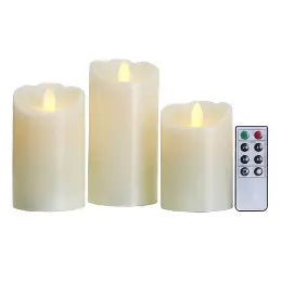 3PCE White LED Candle Set W/Timer