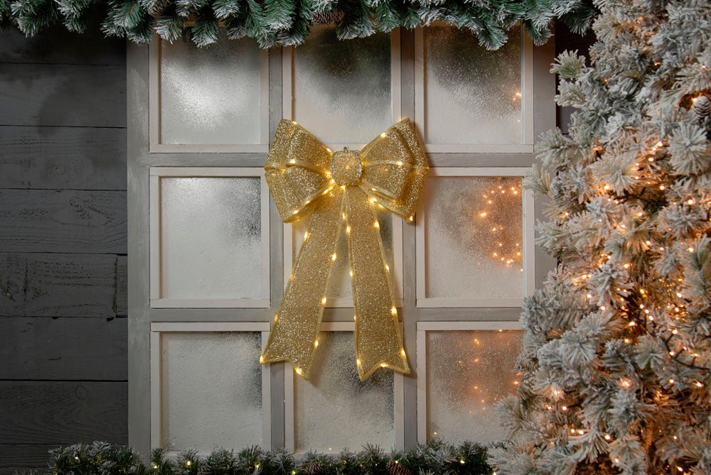 40 x 60cm Battery Operated Gold Bow - Burkes of Rathnew
