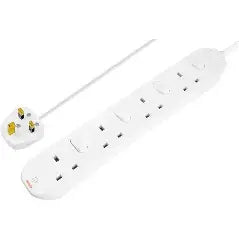 4 Socket Extension Lead 2M Cable White