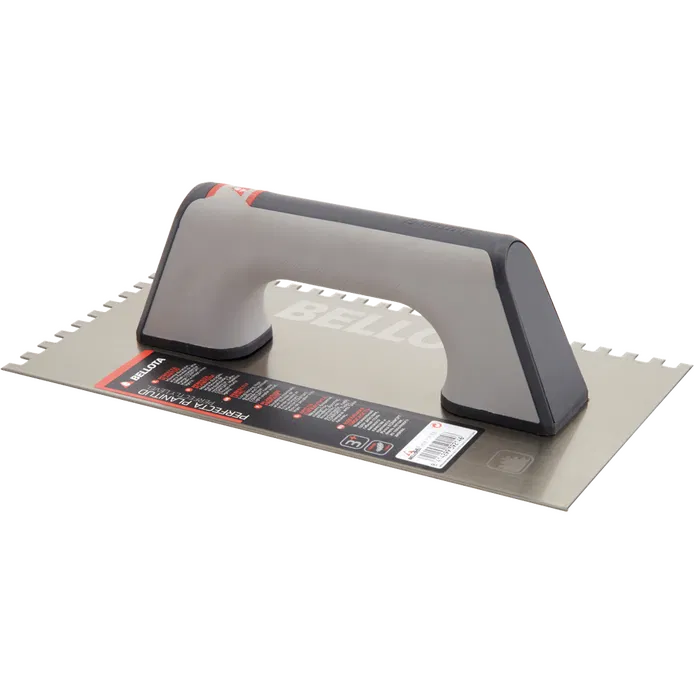 Square notched trowel with bi-material handle for flooring and tiling work