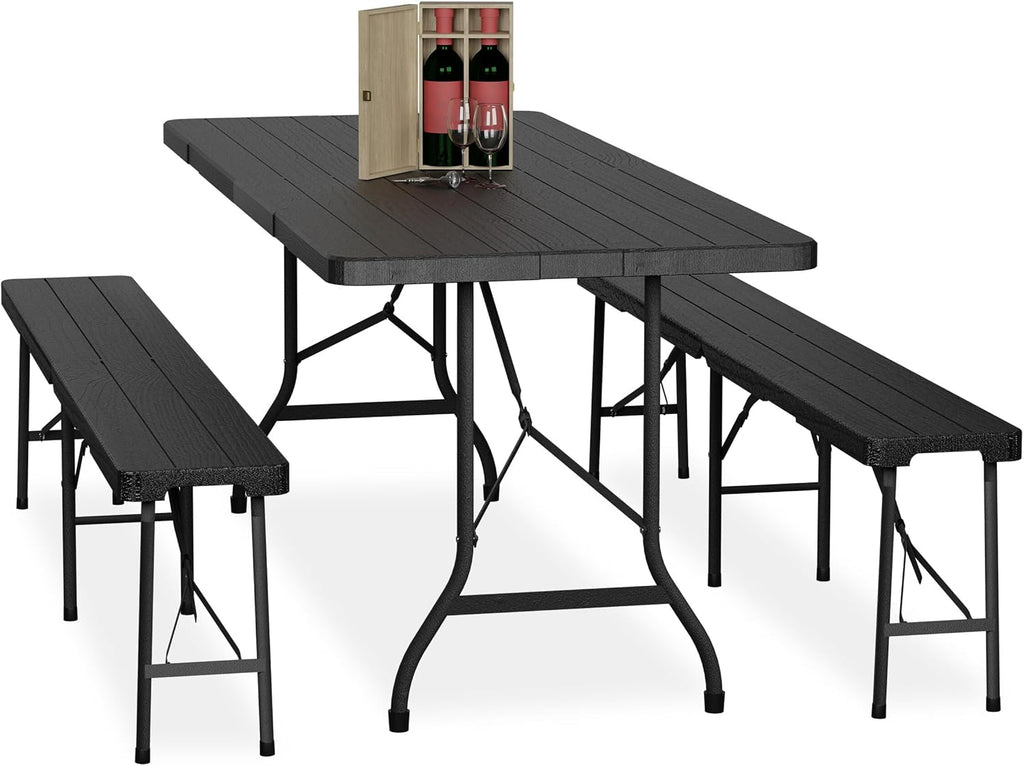 Folding Table & 4 Chairs – Black