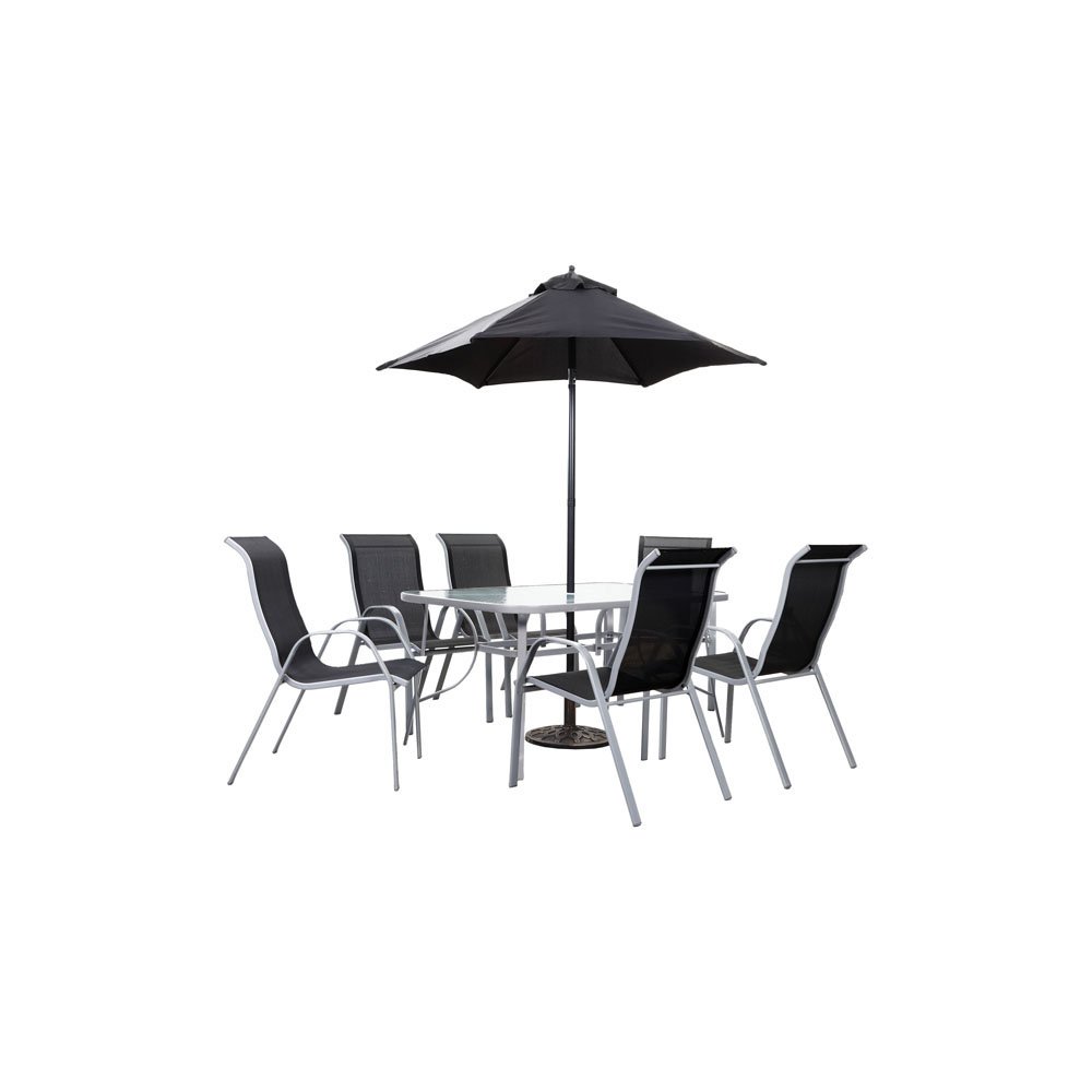FLORENCE 6 SEATER DINNING SET WITH PARASOL - burkes_Hardware