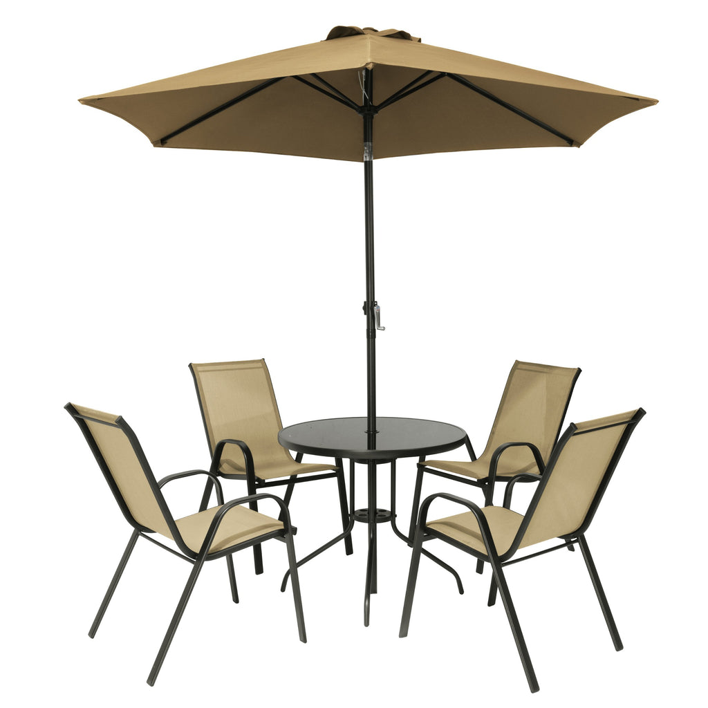 Florina Taupe 4 Seater Dining Set with Parasol