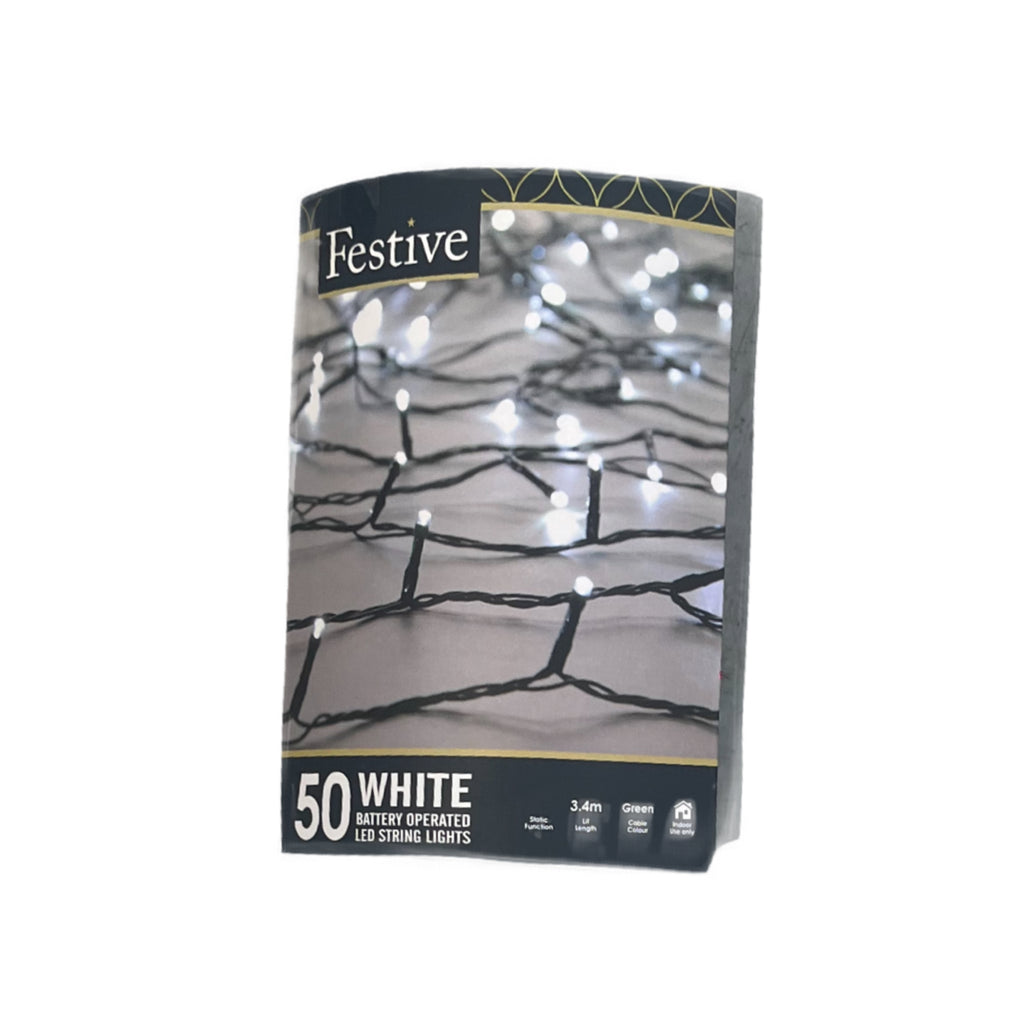50 Battery Operated LED Lights White
