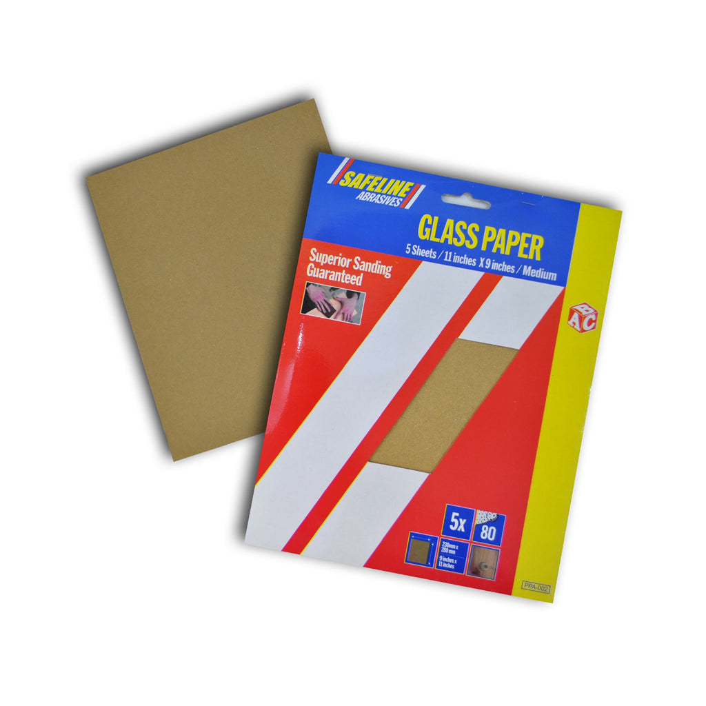 Safeline Pre-Packed Glass Paper Sheets Assorted - 5 Sheets per Pack - burkes_Hardware