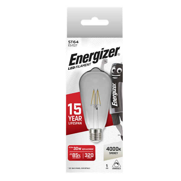 ENERGIZER 4.5W =30W E27 ST64 DIMMABLE LED CAGE FILAMENT SMOKEY 320