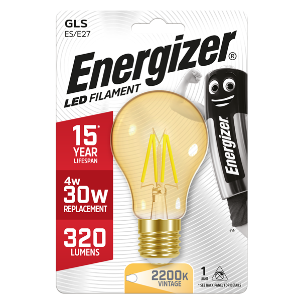 ENERGIZER 3.7W (29W) E27 LED GLS GOLD