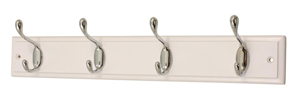 HEAVY CHROME WHITE 4 HOOK RACK - burkes_Hardware