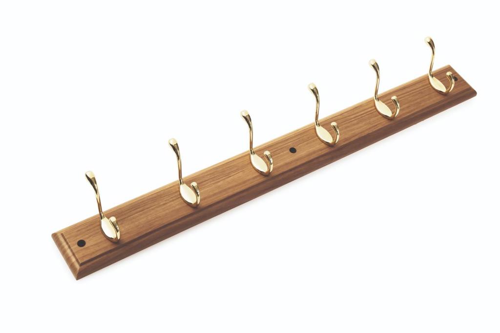 6 Hook Pine/Brass Coat Rack