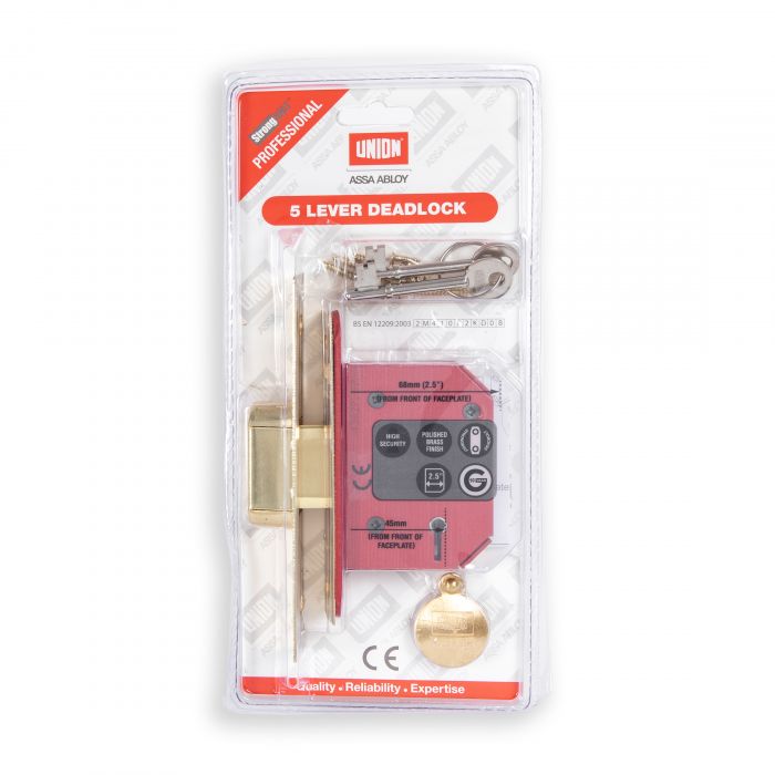 Union 5 Lever Mortice Deadlock 2½" Brass