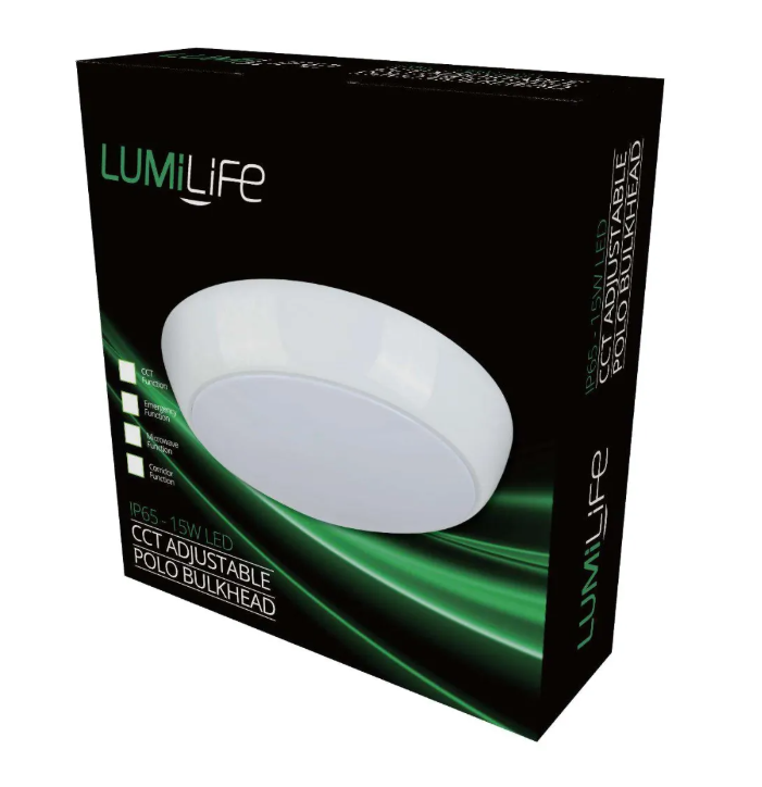 LUMILIFE IP65 12W/16W CCT ADJUSTABLE DUAL WATTAGE POLO BULKHEAD