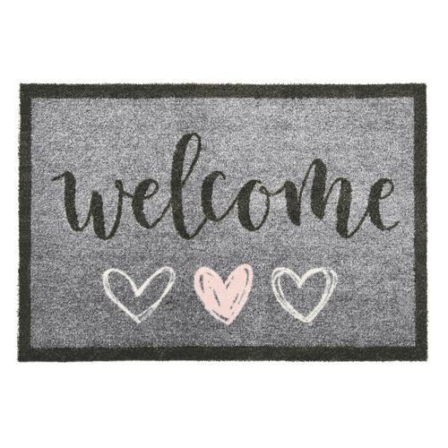 My Welcome Hearts Grey Nylon Mat 50x75cm