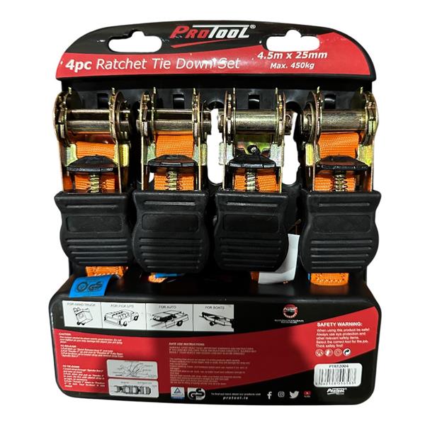 Protool 4 Piece Ratchet Tie Down Set