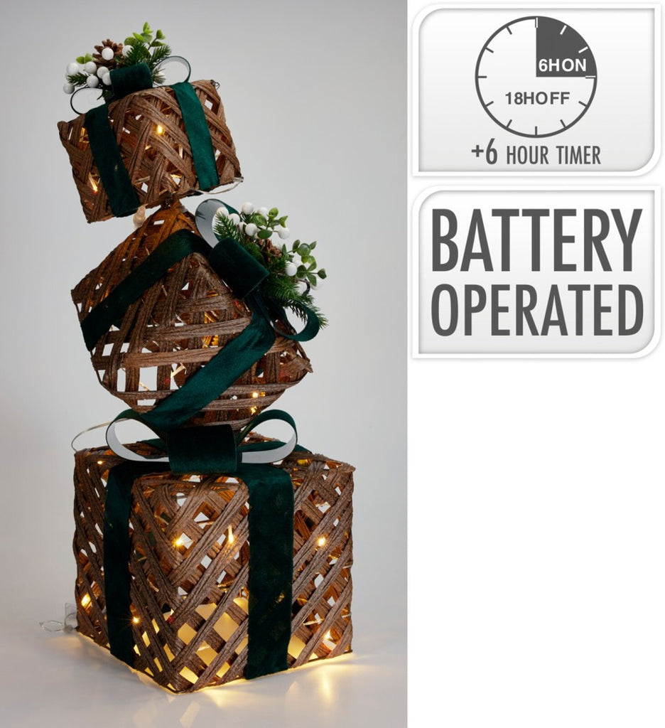 Green Giftboxes Square LED battery opereated 73cm