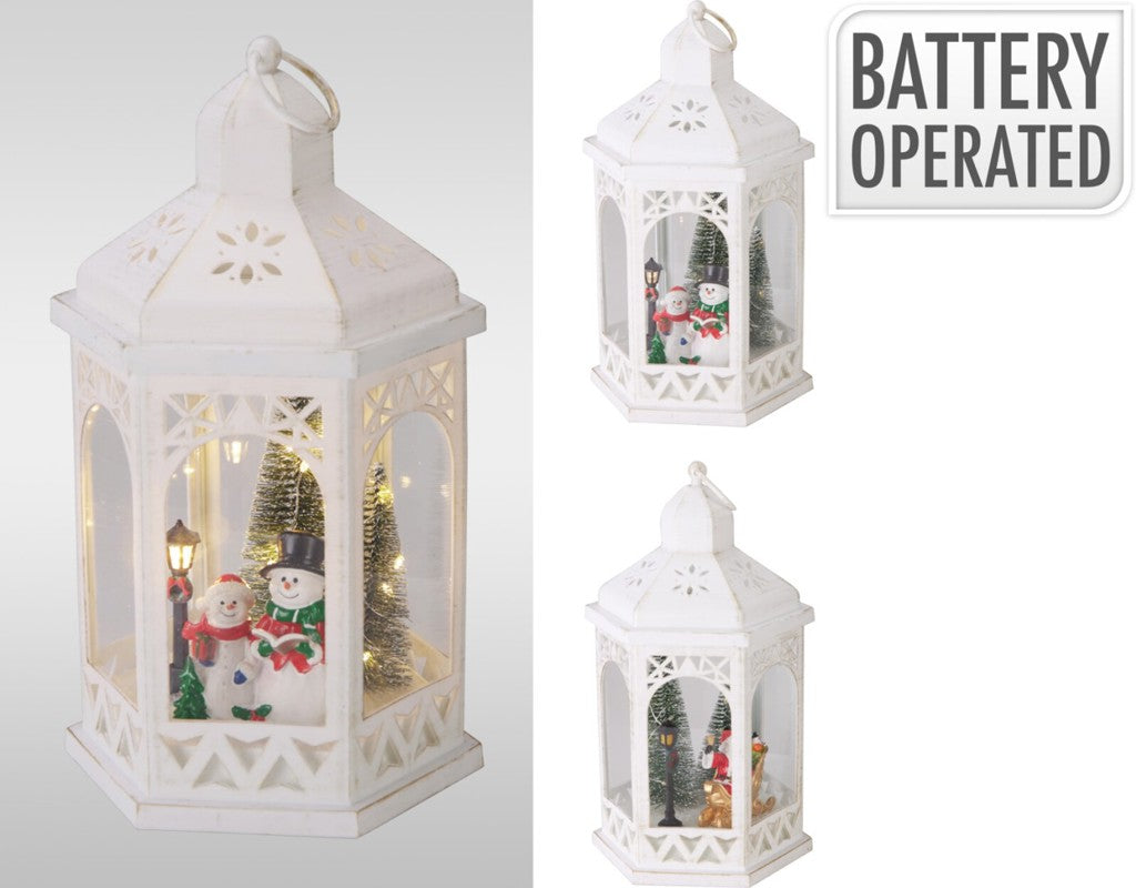 Bronze 32cm Hex Christmas Scene lantern Battery Operated