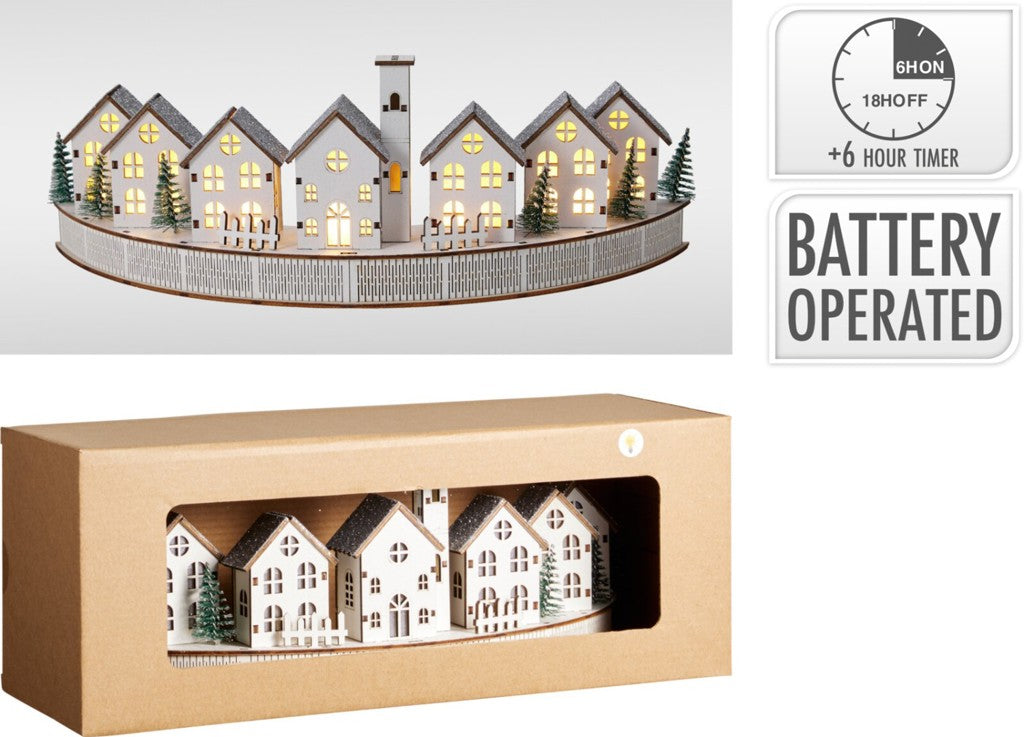 House Christmas scene white 36cm LED Battery operated