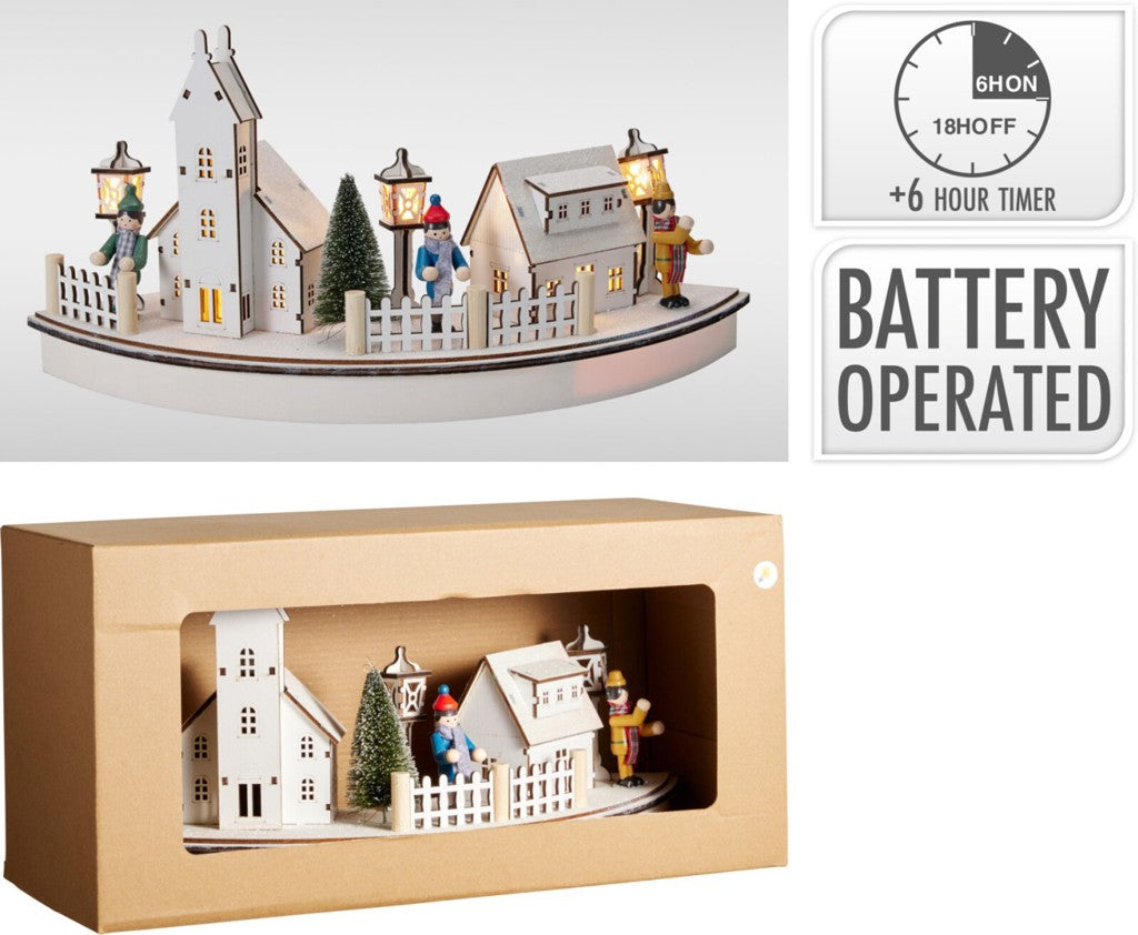 39cm House Christmas scene white led battery operated