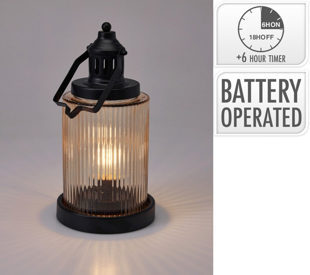 Amber Lantern with LED Glass 14x27cm
