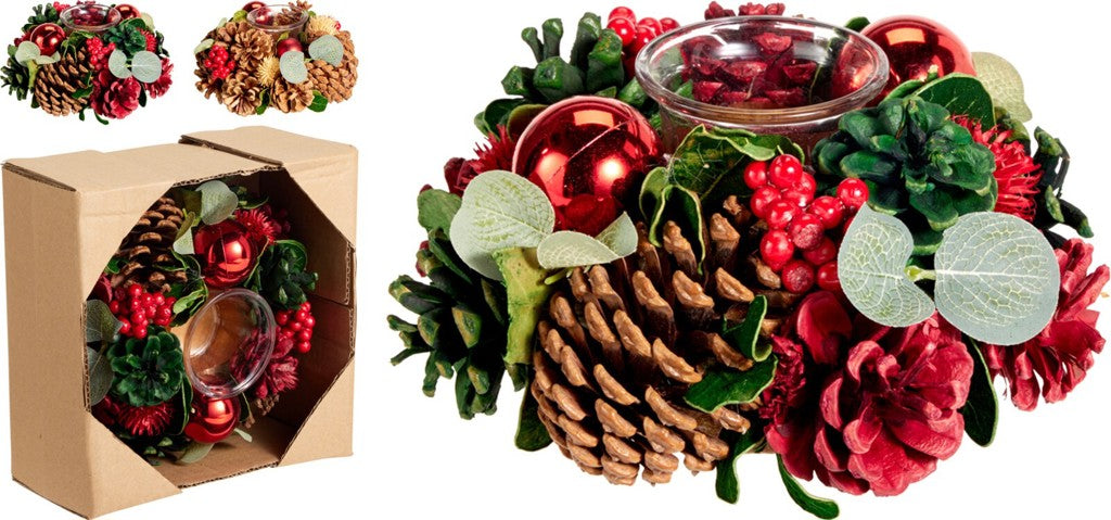 19cm Wreath with glass candle holder