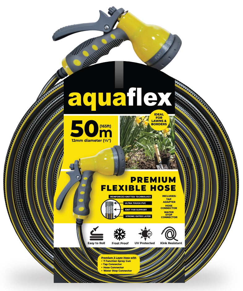 Aquaflex Premium 50M Knitted Hose with 7 Function Spray Head (16