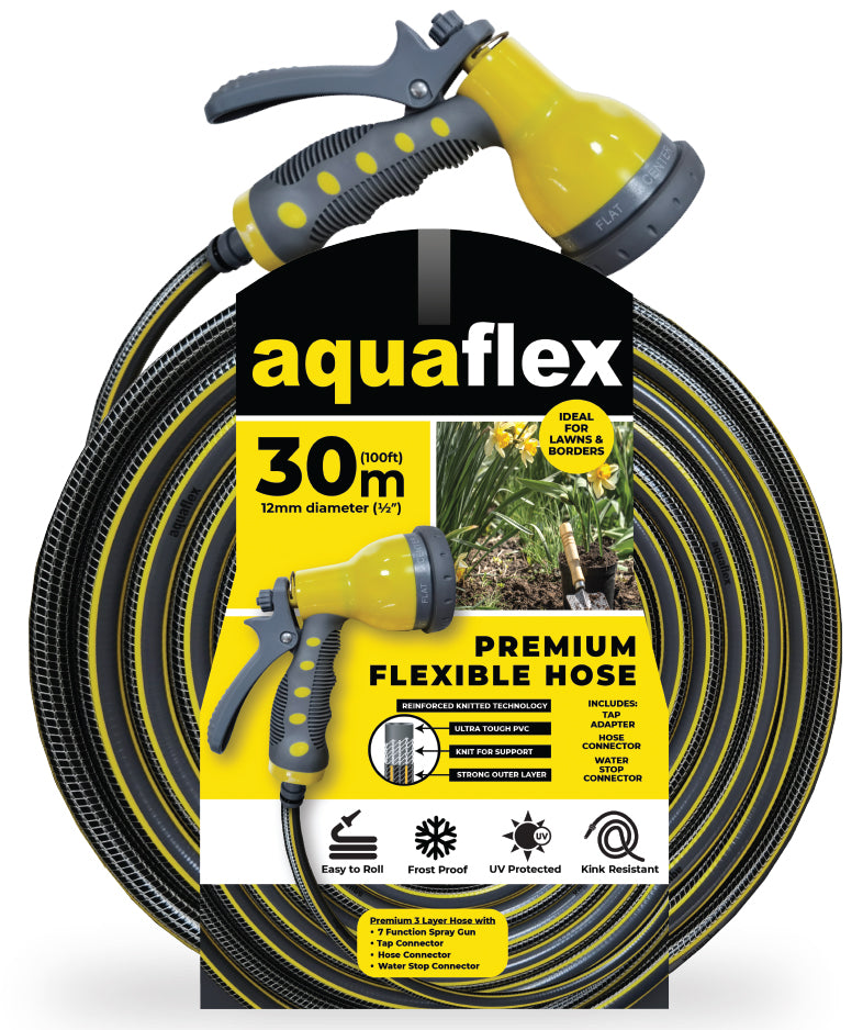 Aquaflex Premium 30M Knitted Hose with 7 Function Spray Head (98
