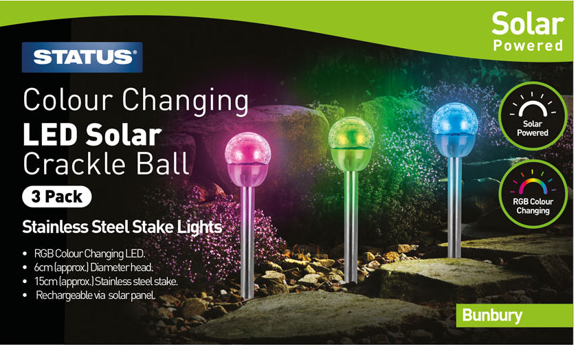 Solar Stake Crackle Colour Change Light 3 Pack