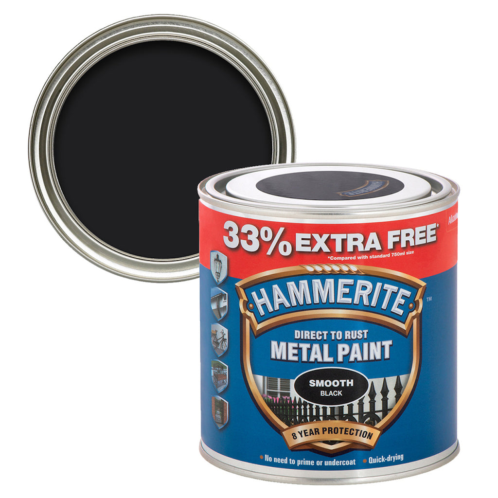 hammerite Metal Paint Smooth Black 33% Free 1L