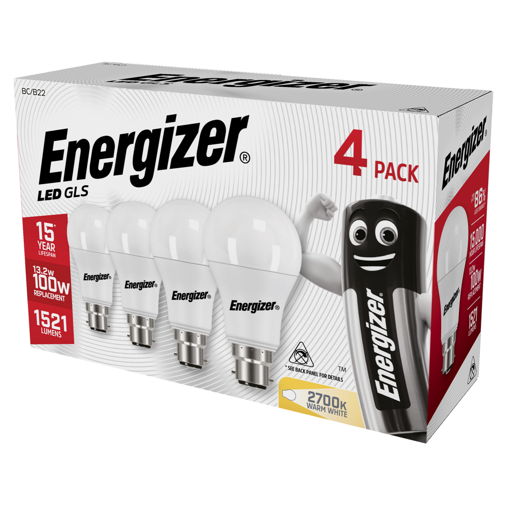 ENERGIZER 4 PACK BC 15W LED GLS